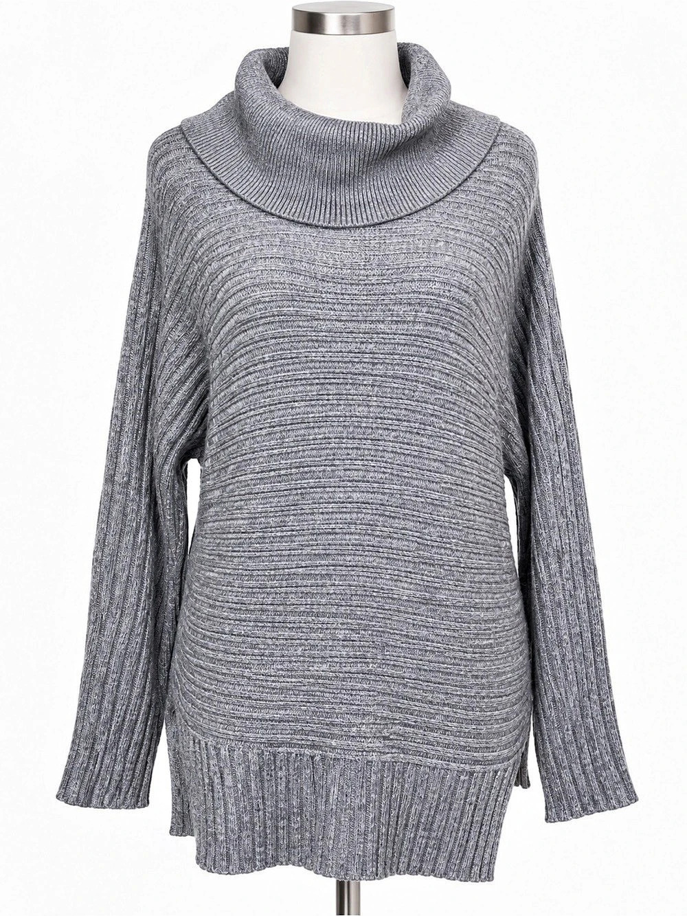 Moth by Anthropologie Gray Ribbed Cowl Neck Tunic Sweater L